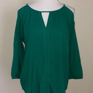 Kelly Green Open Shoulder Blouse